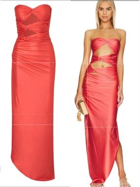 Nwt BAOBAB Lola Dre Coral Strapless Cut Out Maxi Dress